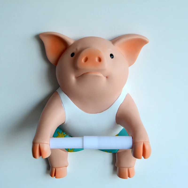 PVC Pig Style Toilet Paper Holder Punch-Free Hand Tissue Box Household Paper Towel Holder Reel Spool Device Bathroom Accessory toilet paper holder