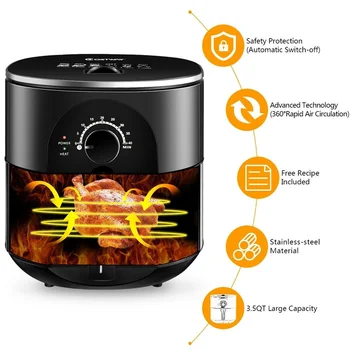 Costway High Quality 3.5QT 1300W Electric Stainless Steel Air Fryer Oven Oilless Cooker Overheat Protection Air Fryer EP23972 4