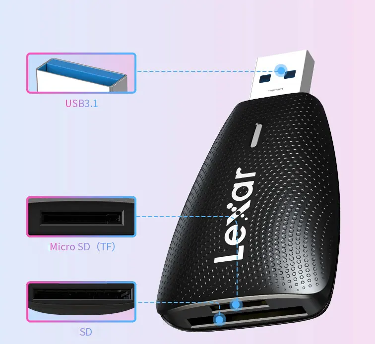 Lexar USB3.1 кард-ридер SD/TF кард-ридер высокоскоростной двойной слот для карт Многофункциональный 2в1 3,0 кард-ридер USH-II технология