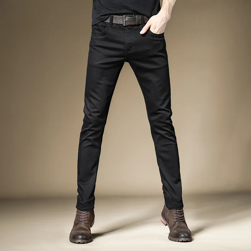 

Black Jeans Men Business Causal Stretch Slim Fit Pants Korean Style Solid Color Straight Trousers