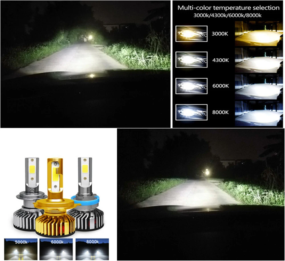 Светодиодный фар автомобиля Универсальный 3000K 4500K 5000K 6500K 8000K H11 9005 9006 H4 H7 светодиодный светильник 60 Вт IP68 суперяркие модифицированный автомобильный светильник