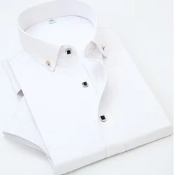 Chemise à manches courtes pour homme, tenue de haute qualité, Non repassable, couleur unie, pour le travail, blanc, bleu, bleu marine, noir, nouveauté 2020 