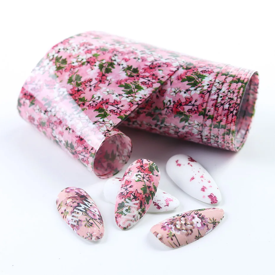 Flower Nail Foils Transfer Decals Wrap Sticker New Design Black Base Manicure Slider (11)