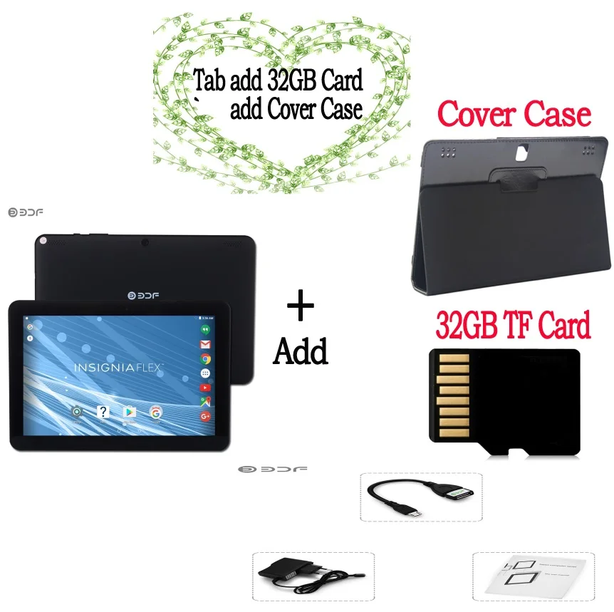 Tab Cover 32GB Card BDF, новинка, Android 6,0, планшеты, ПК, 10,1 дюймов, 1 Гб+ 32 ГБ, ips lcd, четырехъядерный, 6000 мАч, батарея, Wifi, Bluetooth, хороший дизайн, планшеты 10 9 - Комплект: Tab Cover 32GB Card