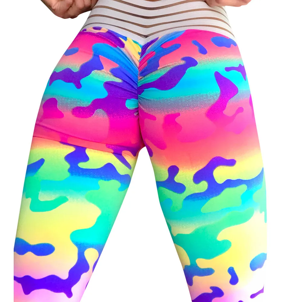 Многоцветный Leggin, камуфляжные, с морщинами, пуш-ап, леггинсы для женщин, для фитнеса, тонкие, джеггинсы, высокая эластичность, быстросохнущие, спортивные штаны, леггинсы, Mujer - Цвет: Многоцветный