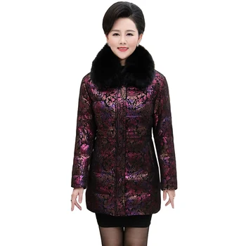 

2019 New High quality Down Jacket Women Glossy Thicken White duck down Coats Middle aged Female Fox fur collar Hooded Coats G604