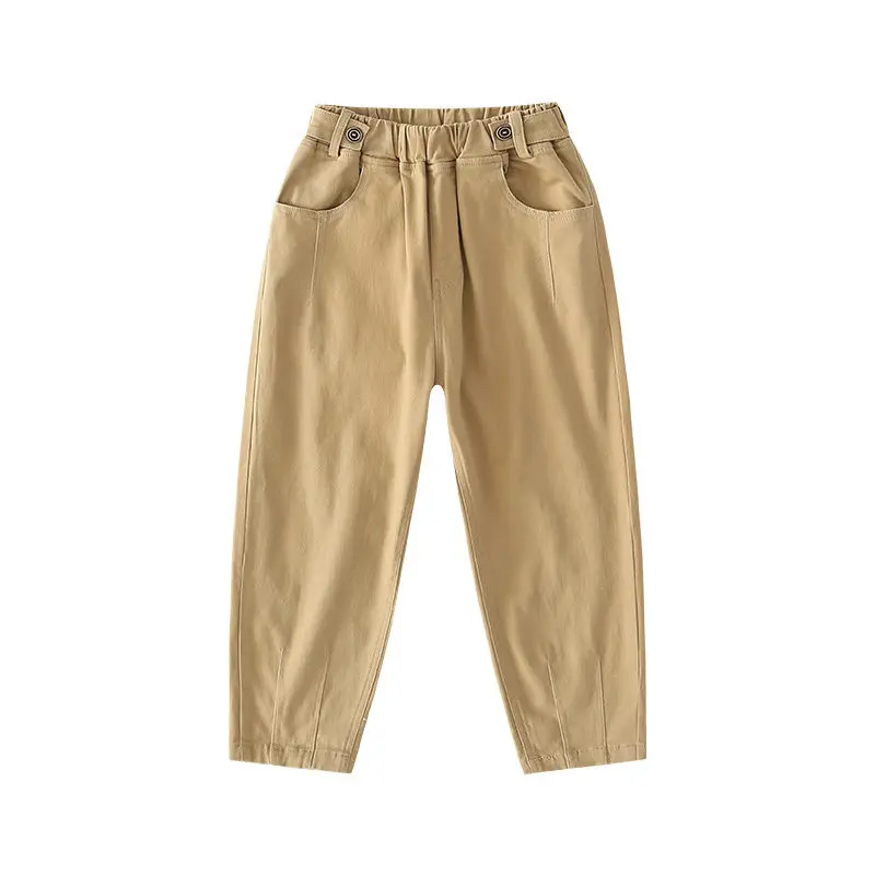 Свободные хлопковые штаны для подростков; сезон весна-осень простые детские повседневные штаны для мальчиков детские брюки Одежда для детей эластичная резинка на талии