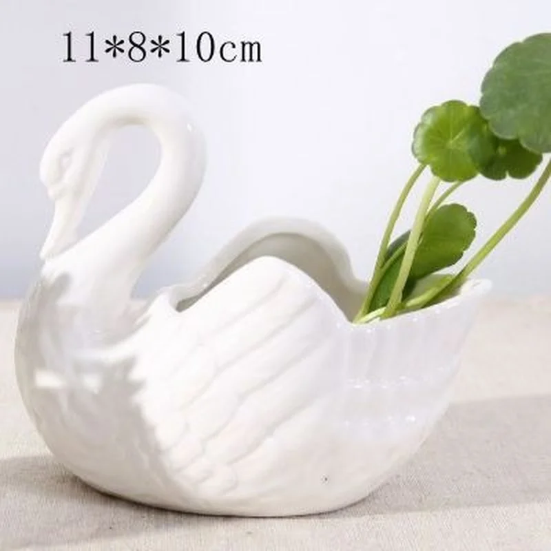 Home Decorations Creative White Swan Ceramic Flower Pot Swan Glass Gift Candlest 