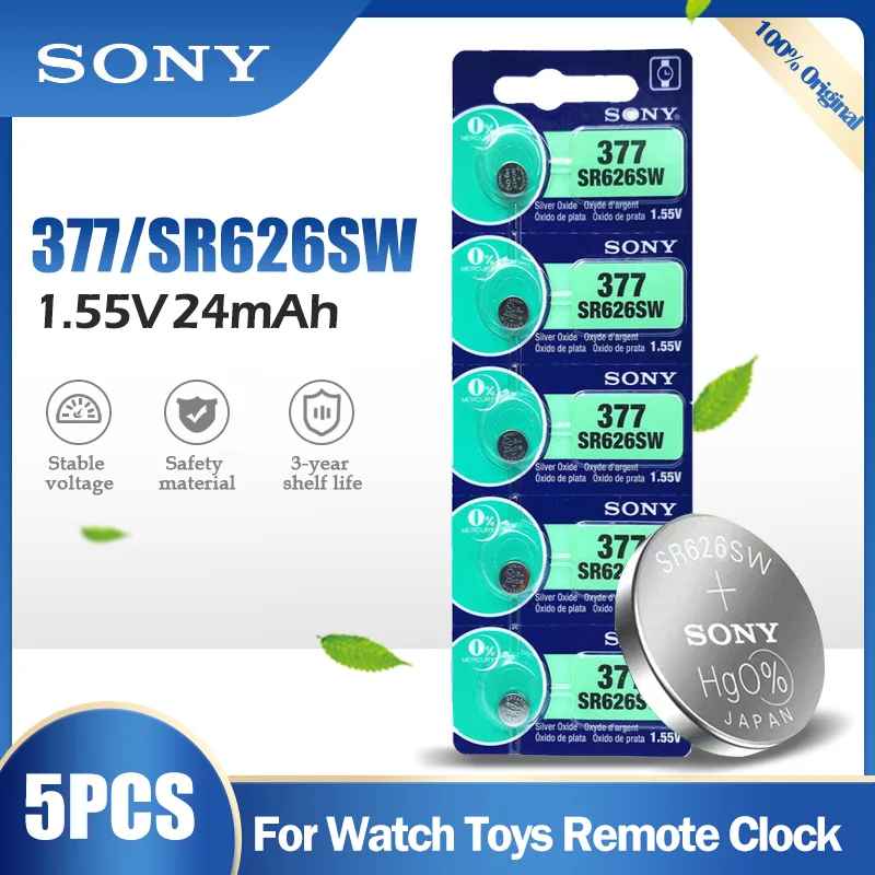 5PCS SONY 377 377A SR626SW AG4 SR626 LR66 LR626 AG 4 1.55V Silver Oxide Battery For Watch Clock Toys Car Remote Button Coin Cell - ANKUX Tech Co., Ltd