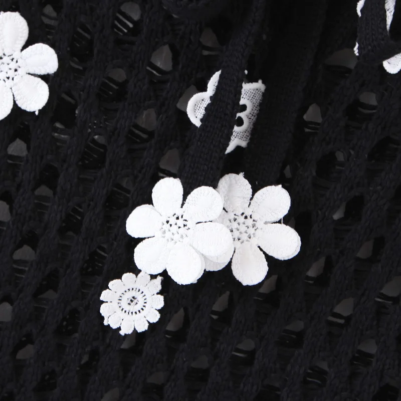 Everkaki Hollow Out Knitted Mini Skirts Women Lace Flower Attached Sexy Transparent Party Summer Boho Skirt Female Autumn