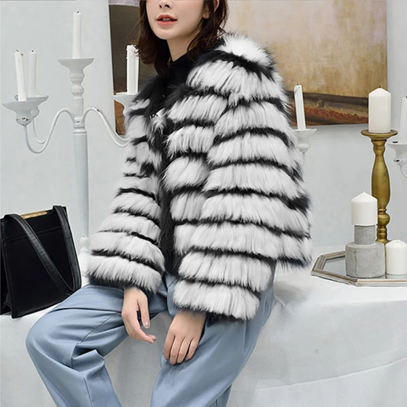Missord 2020 Winter Patchwork Human Fur Women Outwear Coat Long Sleeve Collarless Female Jacket | Женская одежда