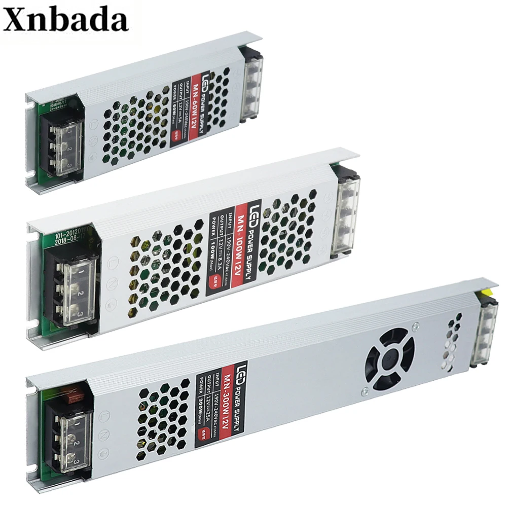 Ультратонкая светодиодная лента питания DC12V 24V Трансформаторы освещения 60W 100W 150W 200W 300W AC190-240V драйвер для светодиодной ленты s