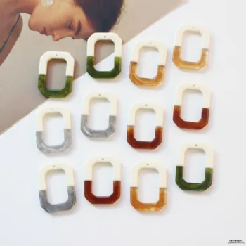 

Min order 30pcs/lot two color acrylic/resin splice geometry square shape fashion beads diy jewelry earring/garment accessory