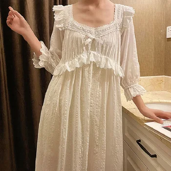 

Long Embroidery Nightgowns Women Cotton Loose Three Quarter Sleeve High Quality Princess Delicate Homewear Sleepwear Plus Size