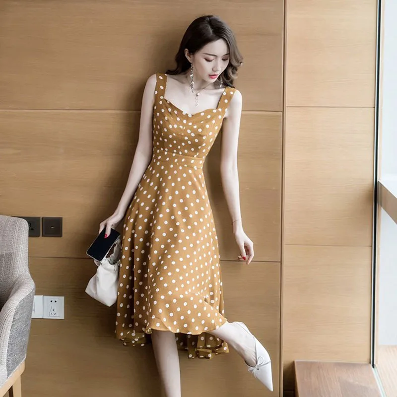 

WOMEN'S Dress 2019 Summer New Products Korean-style Elegant V-neck Polka Dot Slim Fit Slimming Big Hemline Type Backless Dress