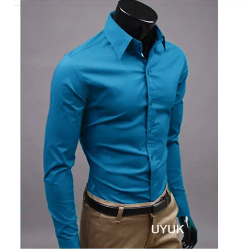 2019мужская рубашка с длинным рукавом, модные мужские повседневные рубашки, хлопок, сплошной цвет, Бизнес Стиль, приталенная, Social Camisas Masculina RD464 - Цвет: Athens is blue