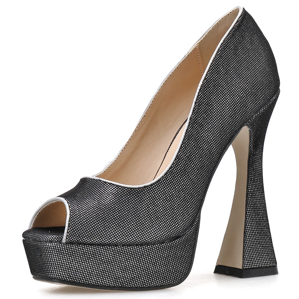 

RIBETRINI New Female Spring Fashion Party Extrem High Heels Shoes Woman Elegant Peep Toe Shallow Pumps Women Platform Pumps