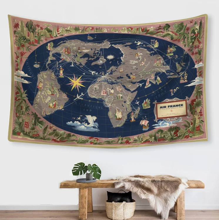

New Creative Ins Style Tapestry Digital Printing World Map Modeling Horizontal Wall Decoration