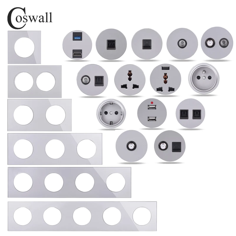 Настенный выключатель COSWALL R11 серая стеклянная панель европейская французская