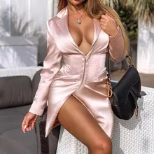 Aliexpress - V-neck Pink Sexy Waist Long-sleeved Irregular Slim-fit Jacket Blazer Women Dress Tights Elegant Female Party Club Nightclub