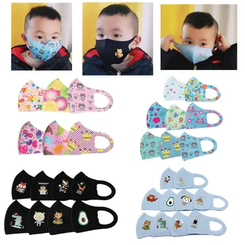 

6/8/10pcs Boy Girl Dustproof Mask Ice Silk Printed Resusable Pollution-proof Mask Kid Face Breathable Masks Summer Mouth Cover