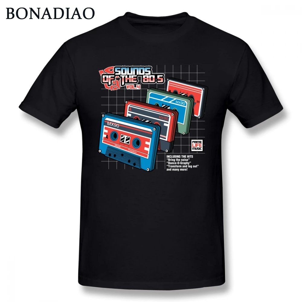 

Звуки 80-х годов ленточный Тройник рубашка для Для мужчин высокое качество Q органический хлопок Camiseta