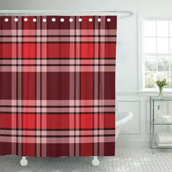 

Green White Tartan Plaid Pattern Checkered Red Home Blue Shower Curtain Waterproof Polyester Fabric 60 x 72 Inches Set with Hook