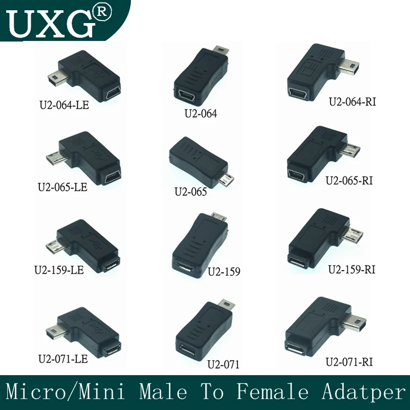 

Left Right Angled 90 Degree Micro USB Male Female to Mini USB Female Adapter Connector Converter Adaptor for Mobile Phones MP3