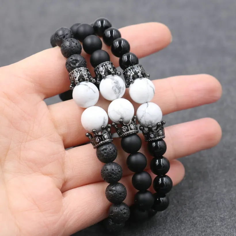 Fashion Men Bracelet Natural Lava Stone Tiger Eye stone Bracelet Charm Copper Luxury Crown Bracelet Men Beads Jewelry Pulseira - Image 4
