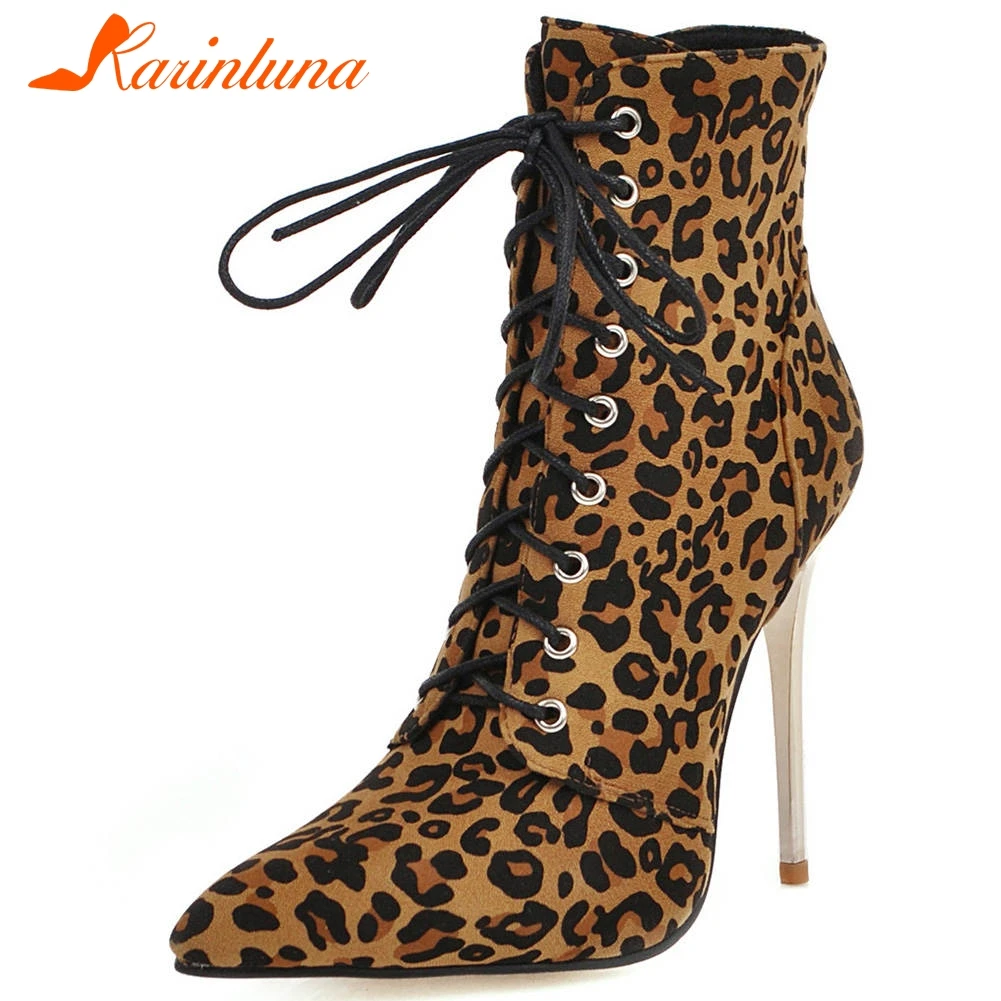

Karinluna 2019 big size 48 top quality thin high heels pointed toe Woman Boots Female Shoes sexy party ankle Boots Women shoes