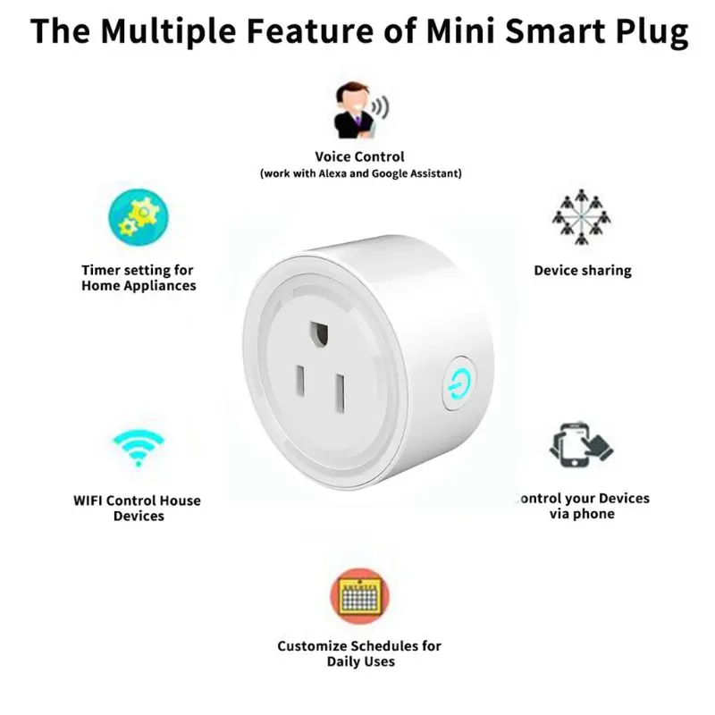 Мини Wifi Smart Plug Outlet работает с Alexa, Google Home, только 2,4G Wifi, не требуется концентратор,(4 упаковки
