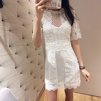 

Law Single 2020 Summer Lace Short Sleeve Hollow Out Slim Fit Hook Flower Short Sleeve Women's Wear Dress 190307