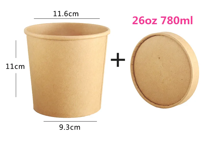 cup and lid4 Толстая крафт-бумажная чашка одноразовый суп фрукты упаковка для десертов чашки Круглые узоры фаст-фуд герметичная упаковка на вынос с крышками - Цвет: cup and lid4