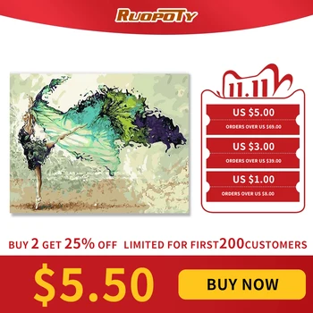 

RUOPOTY 60x120cm Frame DIY Painting By Numbers Dancer Modern Home Wall Art Canvas Painting Large Size For Living Room Home Decor