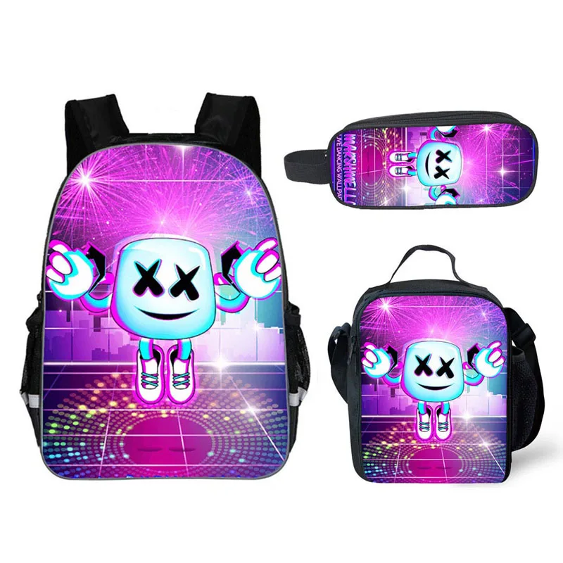 school bag 3 pcs Школьный рюкзак для детей Marshmello сумка Молодежный большой школьный рюкзак для мальчиков/девочек Детский Рюкзак Bookbag - Цвет: school bag 3 pcs