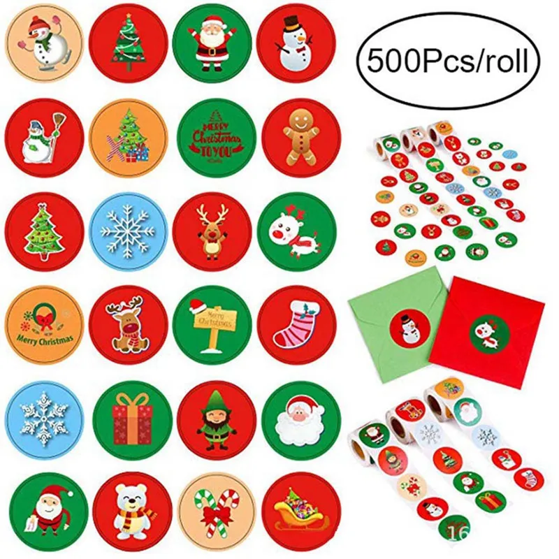 

500Pcs/Roll 1 Inch Christmas Envelope Seal Sticker Gift Biscuit Box Label Stickers Xmas Decor