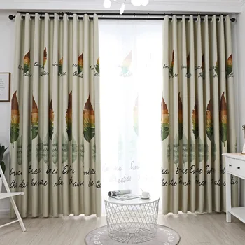 

Colored Leaf Blackout Curtains with High Shading 1 Panel Polyester Custom Size Bedroom Living Room Kitchen Window Door Drapes
