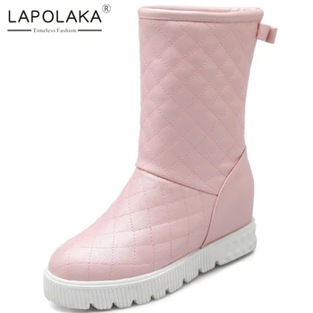 

Lapolaka 2020 New Fashion Hot Sale Platform Mid Calf Boots Woman Shoes Slip On Add Fur Warm Winter Boots Women Shoes Woman