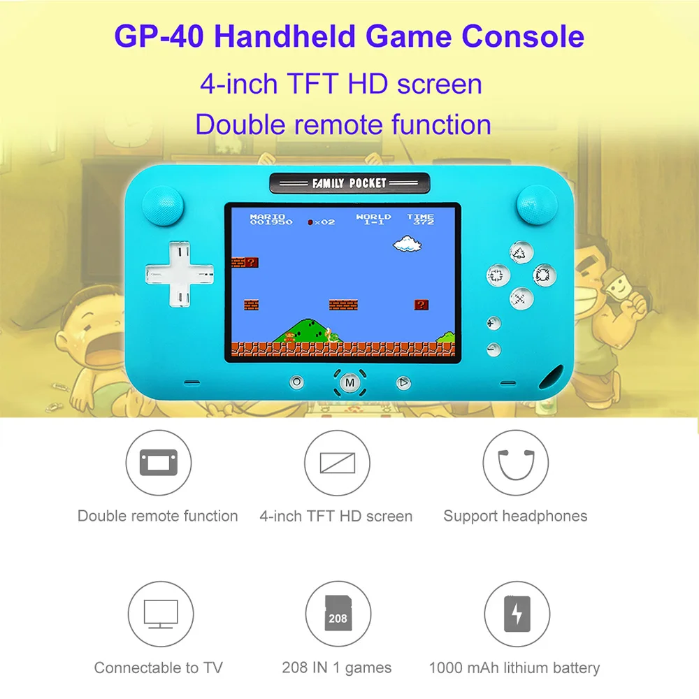 4,0 дюймов GP40 ностальгическая Игровая приставка консоль встроенный 208 NES игры TFT HD экран для детей подарок на день рождения