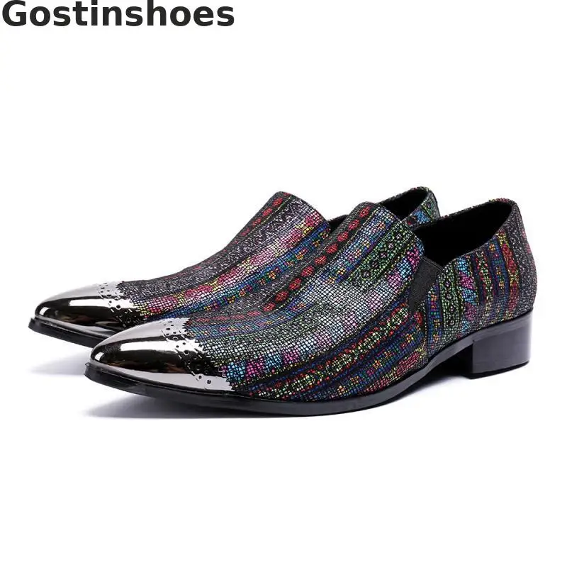 

Striped Genuine Leather Men Casual Leather Shoes Slip On Set Foot Pointed Toe Men Leisure Business Oxfords Party Wedding Office