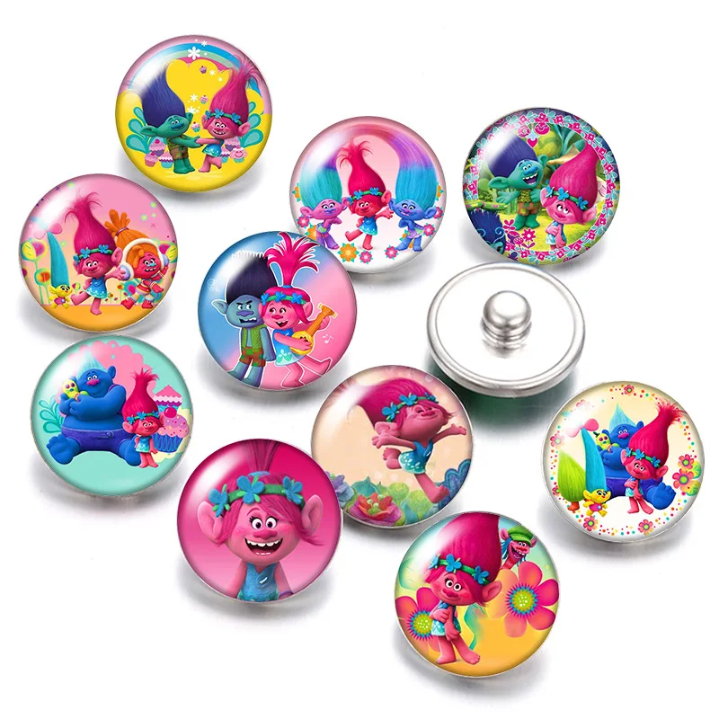 Nuovi Troll Poppy Branch Biggie 10Pcs Round Photo Glass Cabochon 18Mm Bottoni Automatici Per 18Mm Snap Bracciali Gioielli All'Ingrosso