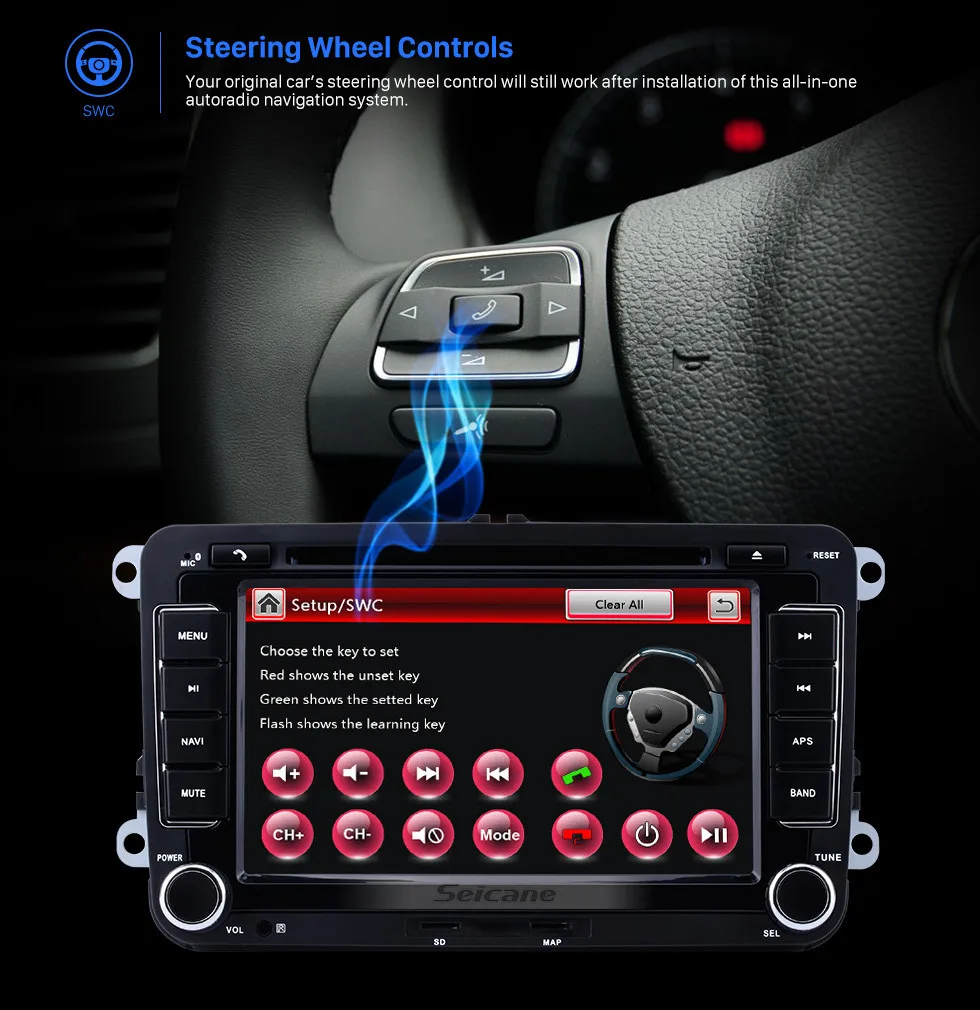 Excellent Seicane 2 din 7" Car DVD Player GPS Navigation For VW Volkswagen Lavida New Beetle 2 Seat  Alhambra Caddy Touran Passat Jetta 6