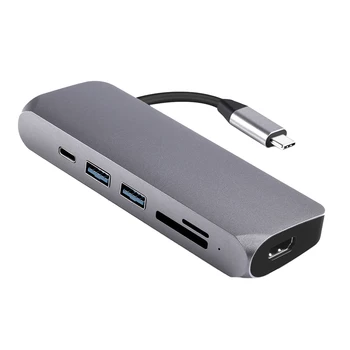 

5 in 1 Aluminium Alloy USB C Hub 4K HD SD/TF Card Reader 2 Ports USB Converter Cable Type C Hub Adapter