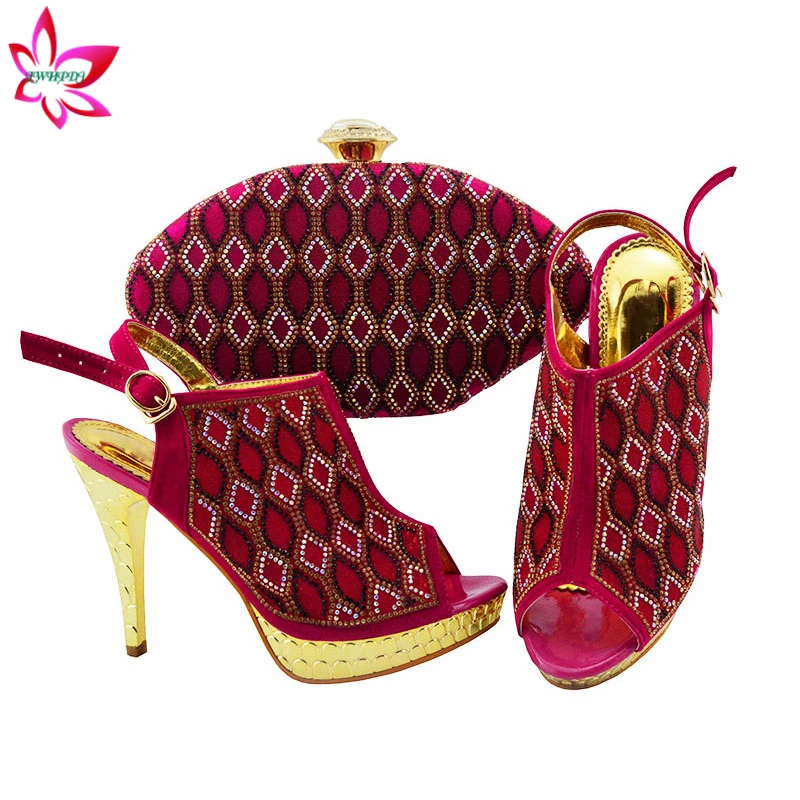 Комплект из женских туфель и сумочки в итальянском стиле Цвет фуксии нигерийском