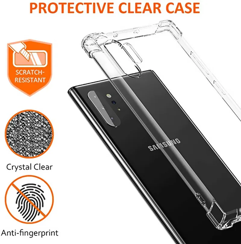 Противоударный прозрачный силиконовый чехол для телефона для samsung galaxy note 10 8 9 S10 S9 S8 плюс S7 A50 a70 a40 Прозрачная защитная крышка