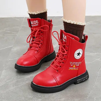 

Children's Martin Boots Girls' Short Boots 2020 New Plush Big Kids Little Girl Princess Leather Boots Winter New E55