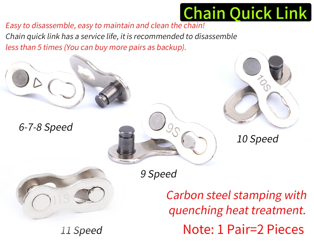 Discount 5 Pair Bike Chain Quick Link Mountain Bicycle Bike Chain Missing Quick Connector Connecting Master Link for 6 7 8 9 10 11 Speed 3