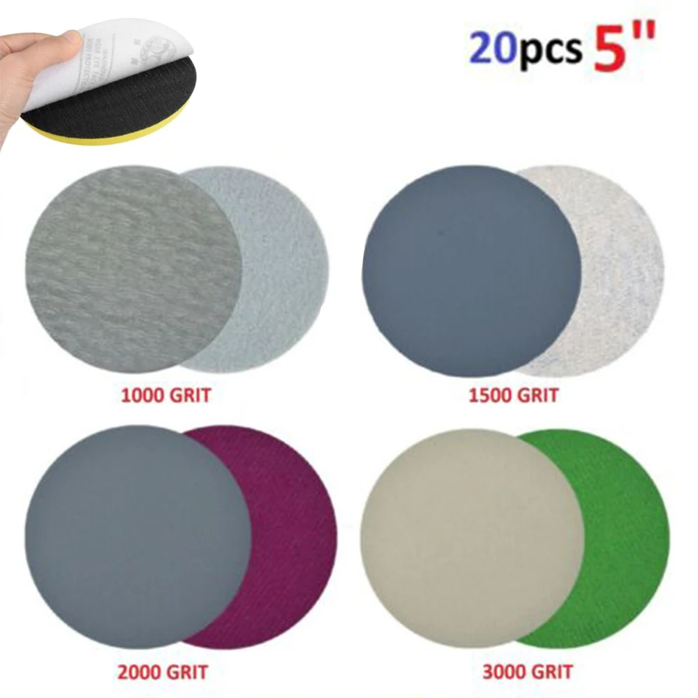 20pcs 125mm Wet Dry Sandpaper 1000-3000 Grit Sanding Discs Polishing Car Pack