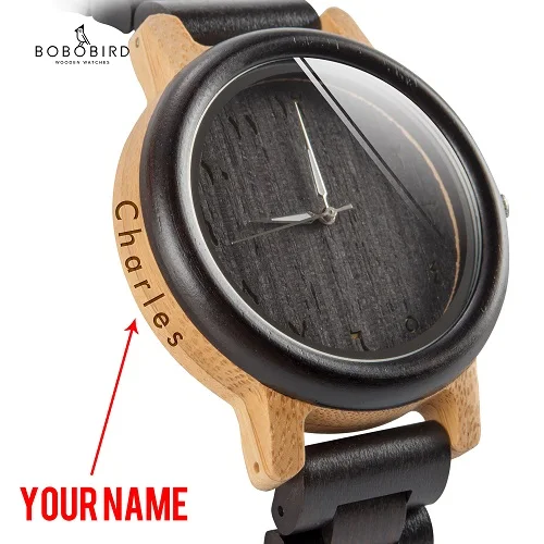 BOBO BIRD часы для пары деревянные наручные часы мужские reloj hombre бамбуковый корпус заготовка для подвески с гравировкой имени Groom подарок в коробке дропшиппинг Настройка - Цвет: womensizeengrave