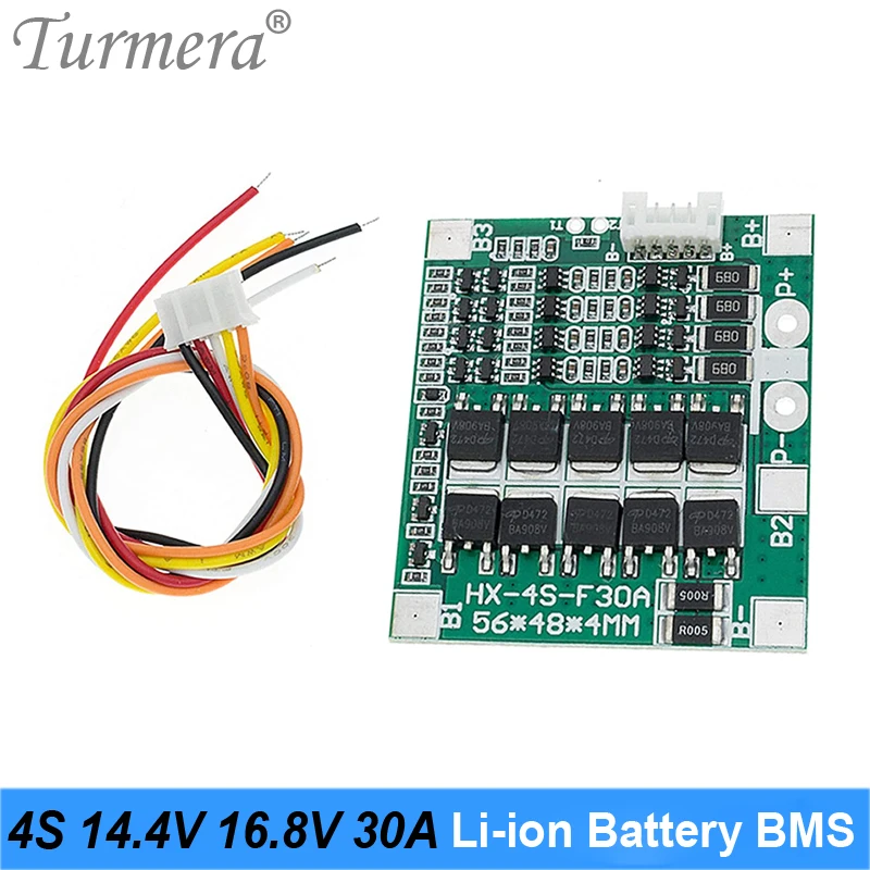 Turmera 4S 30A 14 4 V 16 8 BMS сбалансированная литиевая батарея Защитная плата для 3 6 18650